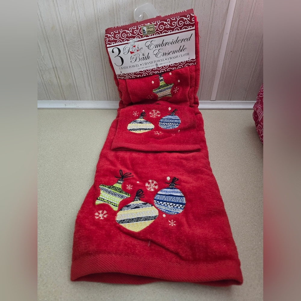 Festive Red Embroidered Bath Ensemble.